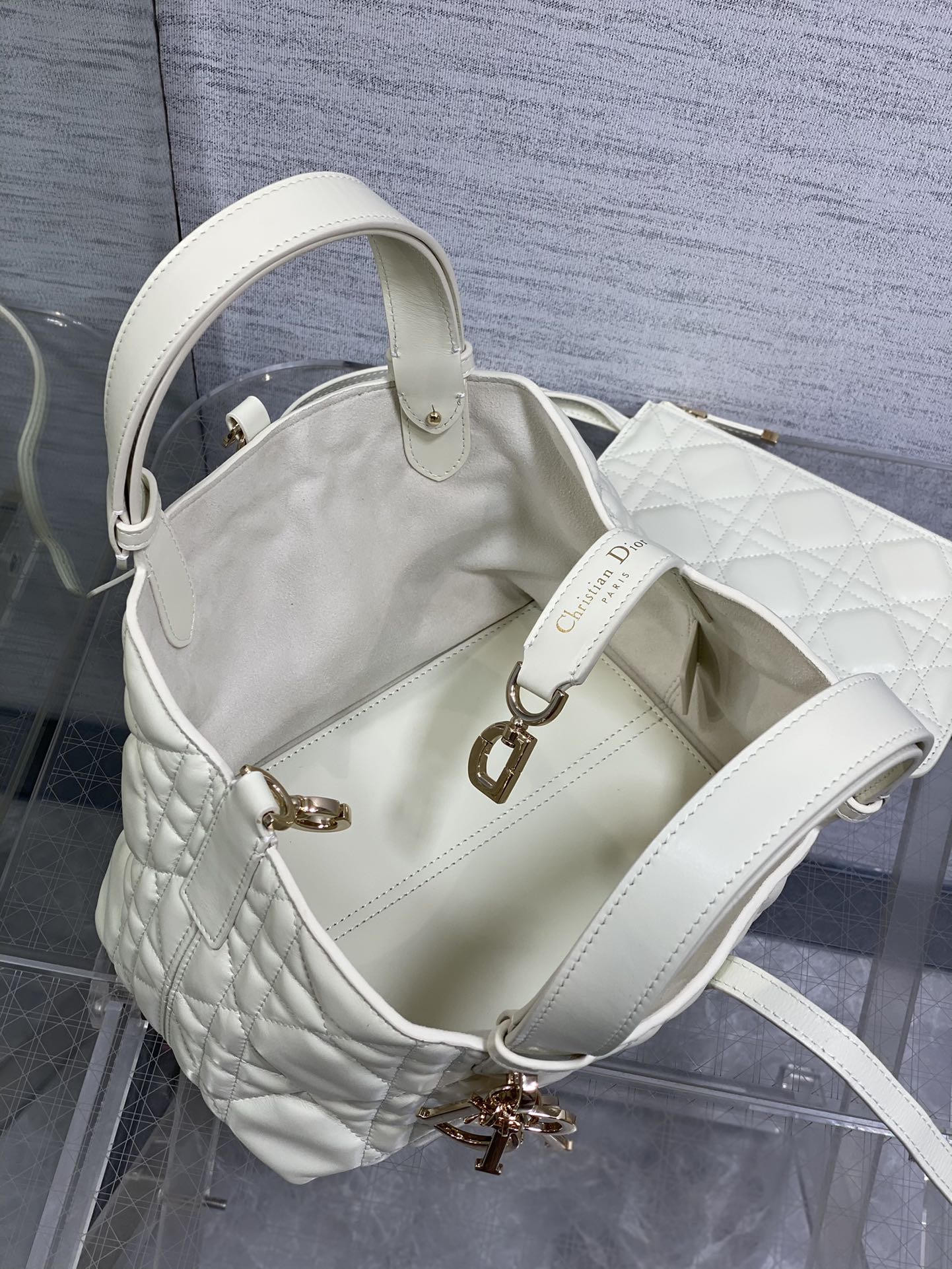 Small Dior Toujours Bag White Macrocannage Calfskin